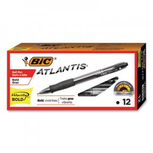 BIC BICVLGB11BK Velocity Atlantis Bold Retractable Ballpoint Pen, 1.6mm, Black Ink, Smoke Barrel, Dozen