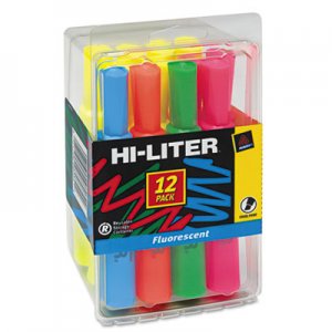 HI-LITER 98034 Fluorescent Desk Style Highlighters, Chisel Tip, Assorted Colors, 12/Set