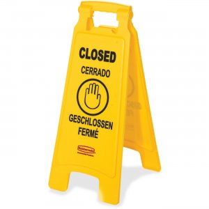 Rubbermaid Commercial 6112-78YW 6112-78 Floor Sign with Multi-Lingual "Closed" Imprint, 2-Sided