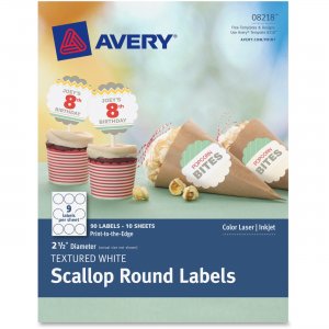 Avery 8218 Textured White Scallop Round Labels 08218, 2-1/2" Diameter, Pack of 90