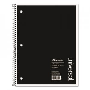 Universal UNV66600 Wirebound Notebook, 1 Subject, Medium/College Rule, Black Cover, 11 x 8.5, 100 Sheets