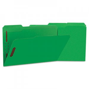 Universal UNV13526 Deluxe Reinforced Top Tab Folders with Two Fasteners, 1/3-Cut Tabs, Legal Size, Green, 50/Box