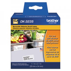 Brother BRTDK3235 Die-Cut Removable Paper Labels, 1.1" x 2.1", White, 800/Roll