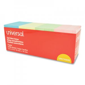 Universal UNV35695 Self-Stick Note Pads, 3" x 3", Pastel, 90-Sheet, 24/Pack