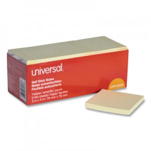Universal UNV35693 Self-Stick Note Pads, 3" x 3", Yellow, 90-Sheet, 24/Pack