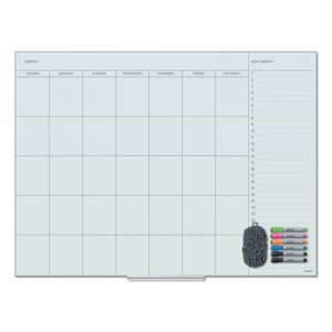 U Brands UBR3969U0001 Floating Glass Dry Erase Undated One Month Calendar, 48 x 36, White