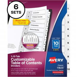Avery 11823 Avery Ready Index 10 Tab Dividers, Customizable TOC, 6 Sets