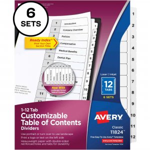 Avery 11824 Avery Ready Index 12 Tab Dividers, Customizable TOC, 6 Sets