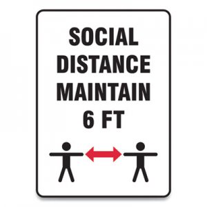 Accuform GN1MGNF547VPESP Social Distance Signs, Wall, 7 x 10, "Social Distance Maintain 6 ft", 2 Humans/Arrows, White, 10/Pack