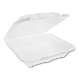 Pactiv PCTYTD19901ECON Foam Hinged Lid Containers, Dual Tab Lock Economy, 9.13 x 9 x 3.25, White, 150/Carton