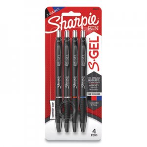 Sharpie S-Gel SAN24424586 S-Gel Retractable Gel Pen, Medium 0.7 mm, Assorted Ink, Black Barrel, 4/Pack