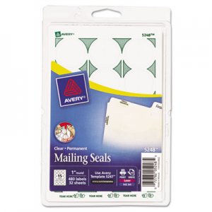 Avery 05248 Printable Mailing Seals, 1" dia., Clear, 480/Pack