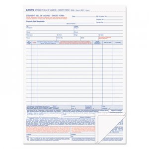 TOPS TOP3846 Bill of Lading,16-Line, 8-1/2 x 11, Three-Part Carbonless, 50 Forms