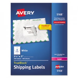 Avery 5168 Shipping Labels with TrueBlock Technology, Laser, 3 1/2 x 5, White, 400/Box