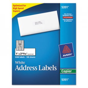 Avery 5351 Copier Mailing Labels, 1 x 2 13/16, White, 3300/Box