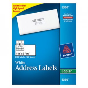 Avery 5360 Copier Mailing Labels, 1 1/2 x 2 13/16, White, 2100/Box