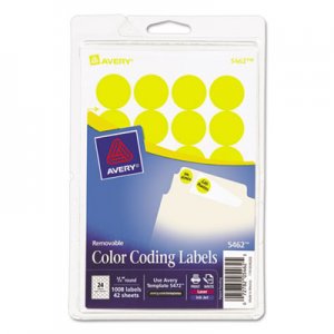 Avery 05462 Printable Removable Color-Coding Labels, 3/4" dia, Yellow, 1008/Pack