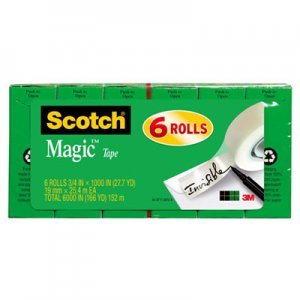 Scotch 810K6 Magic Tape Refill, 3/4" x 1000", 6/Pack
