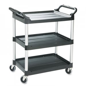 Rubbermaid Commercial RCP342488BLA Economy Plastic Cart, Three-Shelf, 18.63w x 33.63d x 37.75h, Black