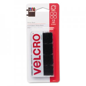 Velcro 90072 Sticky-Back Hook and Loop Square Fasteners on Strips, 7/8", Black, 12 Sets/Pack