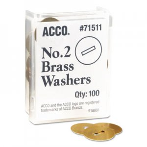 ACCO 71511 Washers for Two-Piece Paper Fasteners, 1/2" Cap, 1 1/4" Diameter, Gold, 100/Box