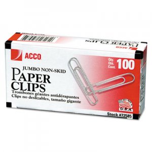 ACCO 72585 Nonskid Economy Paper Clips, Metal Wire, Jumbo, Silver, 100/Box, 10 Boxes/Pack