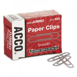 ACCO 72580 Smooth Economy Paper Clip, Metal Wire, Jumbo, Silver, 100/Box, 10 Boxes/Pack