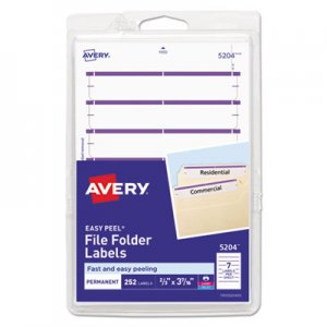 Avery AVE05204 Print or Write File Folder Labels, 11/16 x 3 7/16, White/Purple Bar, 252/Pack