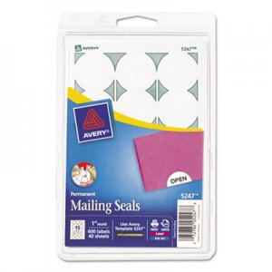 Avery 05247 Printable Mailing Seals, 1" dia., White, 600/Pack