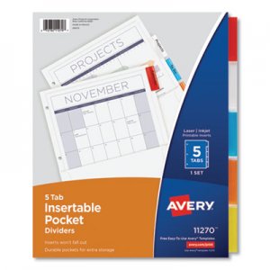 Avery AVE11270 Insertable Dividers w/Single Pockets, 5-Tab, 11 1/4 x 9 1/8