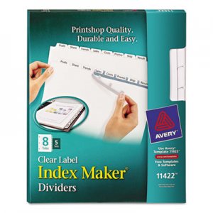 Avery 11422 Print & Apply Clear Label Dividers w/White Tabs, Copiers, 8-Tab, Letter, 5 Sets