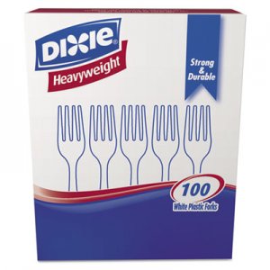 Dixie FH207 Plastic Cutlery, Heavyweight Forks, White, 100/Box