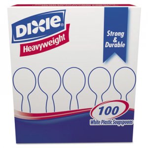 Dixie SH207 Plastic Cutlery, Heavyweight Soup Spoons, White, 100/Box