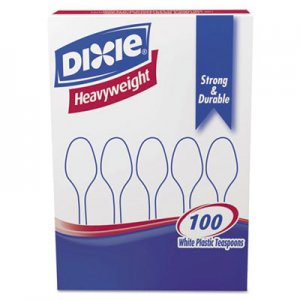 Dixie TH207 Plastic Cutlery, Heavyweight Teaspoons, White, 100/Box