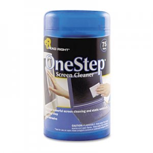 Read Right RR1409 OneStep CRT Screen Cleaner Wet Wipes, Cloth, 5 1/4 x 5 3/4, 75/Tub