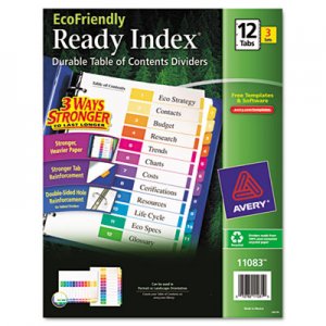 Avery 11083 Ready Index Customizable Table of Contents, Asst Dividers, 12-Tab, Ltr, 3 Sets