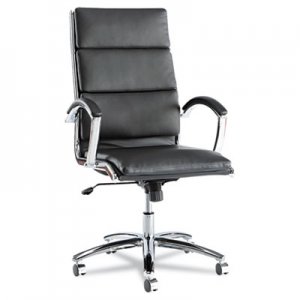 Alera ALENR4119 Neratoli Series High-Back Swivel/Tilt Chair, Black Leather, Chrome Frame