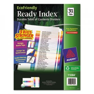 Avery 11084 Ready Index Customizable Table of Contents Multicolor Dividers, 31-Tab, Letter