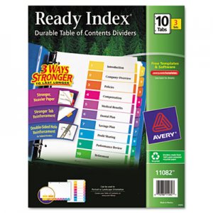 Avery 11082 Ready Index Customizable Table of Contents, Asst Dividers, 10-Tab, Ltr, 3 Sets