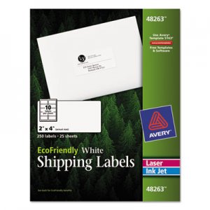 Avery AVE48263 EcoFriendly Mailing Labels, Inkjet/Laser Printers, 2 x 4, White, 10/Sheet, 25 Sheets/Pack