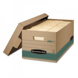 Bankers Box 1270101 STOR/FILE Extra Strength Storage Box, Letter, Lift-Off Lid, Kft/Green, 12/Carton