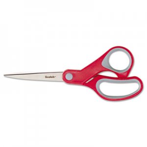 Scotch 1428 Multi-Purpose Scissors, Pointed, 8" Length, 3-3/8" Cut, Red/Gray