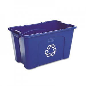 Rubbermaid Commercial 571873BE Stacking Recycle Bin, Rectangular, Polyethylene, 18gal, Blue