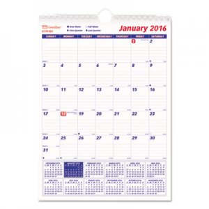 Brownline C171101 One Month Per Page Twin Wirebound Wall Calendar, 8 x 11, 2016