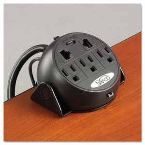 Safco SAF2059BL Power Module, 3 Outlets, 2 RJ-45 Ports, 8 ft Cord