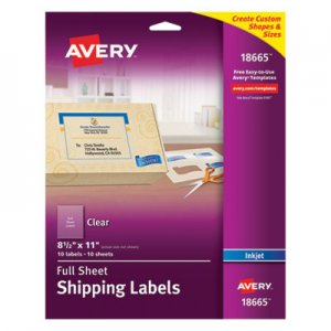 Avery AVE18665 Matte Clear Shipping Labels, Inkjet, 8 1/2 x 11, 10/Pack