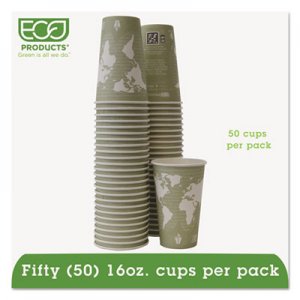 Eco-Products EPBHC16WAPK World Art Renewable/Compostable Hot Cups, 16 oz, Moss, 50/Pack