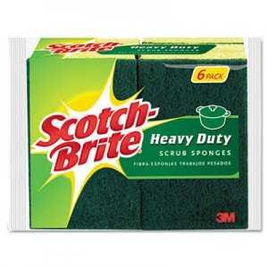 Scotch-Brite MMM426 Heavy-Duty Scrub Sponge, 4 1/2" x 2 7/10" x 3/5", Green/Yellow, 6