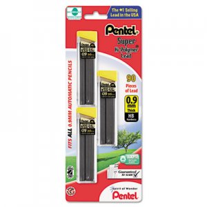 Pentel C29BPHB3 Super Hi-Polymer Lead Refills, 0.9mm, HB, Black, 30/Tube, 3 Tubes/Pack