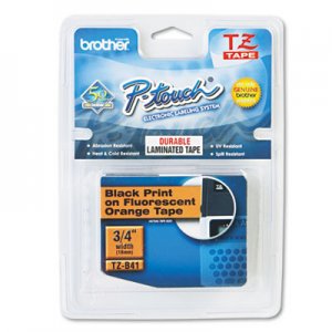 Brother P-Touch TZEB41 TZ Standard Adhesive Laminated Labeling Tape, 3/4w, Black on Fluorescent Orange